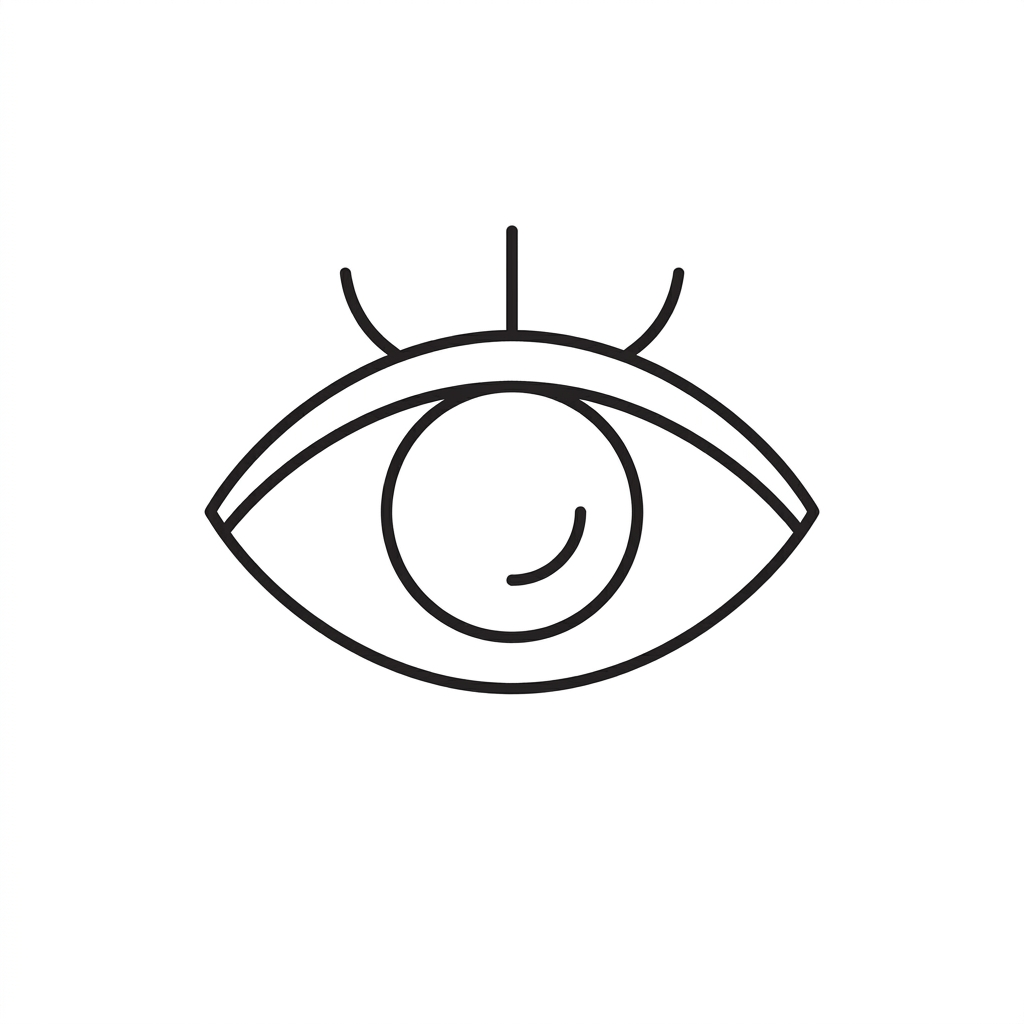 Black line drawing of an eye with three eyelashes on white background