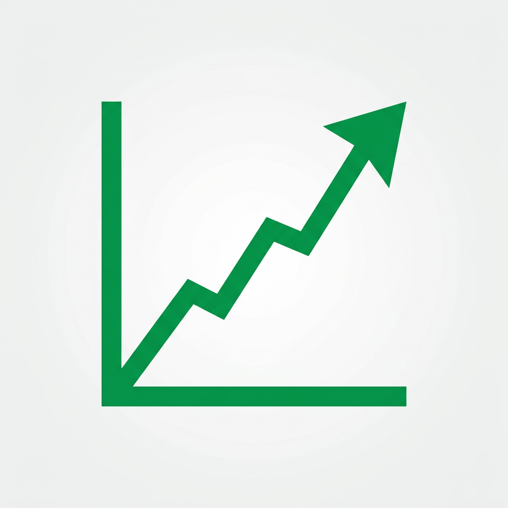 Green line graph arrow moving upward indicating growth