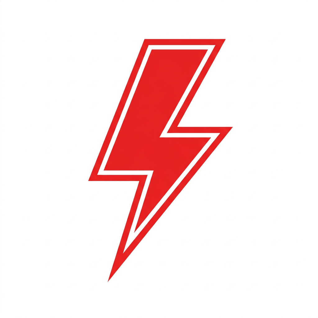 Red lightning bolt icon with white outline on white background
